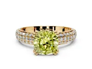 Solitaire Engagement Ring Setting for Fancy Yellow Cushion Cut Center with Multi-Row Pave Accents and Basket Head in Yellow Gold