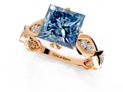 Solitaire Engagement Ring Setting for Fancy Blue Princess Cut Center with Accented Twist Band and Leaf Prong Head in Rose Gold