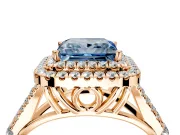 Double Halo Engagement Ring Setting for Fancy Blue Princess Cut Center with Narrow Pave Split Shank and Prong Head in Rose Gold