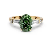 Bar-Set Engagement Ring Setting for Fancy Green Oval Center with Tapered Baguette Accents and Prong Head in Yellow Gold