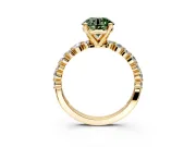 Solitaire Engagement Ring Setting for Fancy Green Round Cut Center with Alternating Size Accents and Prong Head in Yellow Gold