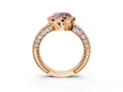 Milgrain Halo Engagement Ring Setting for Fancy Pink Heart-Shaped Center with Wide Pave Band and Prong Head in Rose Gold