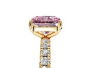 Solitaire Engagement Ring Setting for Fancy Pink Radiant Cut Center with Shared-Prong Accents and Prong Head in Yellow Gold