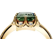 Floral Frame Engagement Ring Setting for Fancy Green Princess Cut Center with Accent Clusters and Prong Head in Yellow Gold