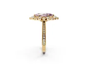 Milgrain Halo Engagement Ring Setting for Fancy Pink Marquise Center with Bezel Point Accents and Prong Head in Yellow Gold