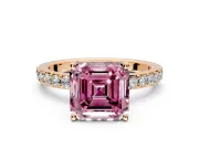 Solitaire Engagement Ring Setting for Fancy Pink Asscher Cut Center with Round Cut Pave Band and Prong Head in Rose Gold