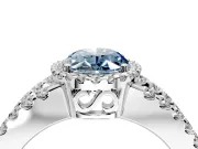 Halo Engagement Ring Setting for Fancy Blue Oval Center with Wide-Open Pave Split Shank and Prong Head in Platinum