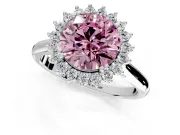 Starburst Halo Engagement Ring Setting for Fancy Pink Round Cut Center with Thin Round-Wire Band and Prong Head in Sterling Silver