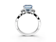 3 Stone Engagement Ring Setting for Fancy Blue Asscher Cut Center with Pave Twist Band and Prong Head in Platinum