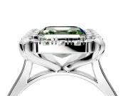Single Halo Engagement Ring Setting for Fancy Green Asscher Cut Center with Corner Claws, Plain Band and Prong Head in Sterling Silver