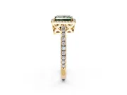 Accent Halo Engagement Ring Setting for Fancy Green Princess Cut Center with Full-Length Pave Band and Prong Head in Yellow Gold