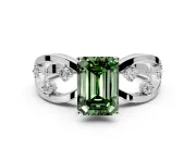 Solitaire Engagement Ring Setting for Fancy Green Emerald Cut Center with Criss-Cross Accent Band and Prong Head in Platinum