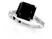 Baguette Engagement Ring Setting for Fancy Black Asscher Cut Center with Alternating Bar-Set Band and Prong Head in White Gold
