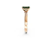 Side Accent Engagement Ring Setting for Fancy Green Emerald Cut Center with Accent Shoulders and Prong Head in Rose Gold