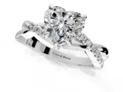 Solitaire Engagement Ring Setting for Heart-Shaped Center with Half-Pave Crossover Band and Prong Head in White Gold