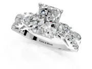 3 Stone Engagement Ring Setting for Radiant Cut Center with Pave Split Shank and Prong Head in Platinum