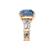 Bar-Set Engagement Ring Setting for Fancy Blue Cushion Cut Center with Tapered Baguette Accents and Prong Head in Rose Gold