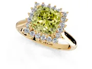 Starburst Halo Engagement Ring Setting for Fancy Yellow Cushion Cut Center with Thin Round-Wire Band and Prong Head in Yellow Gold