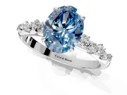 Cluster Engagement Ring Setting for Fancy Blue Oval Center with Round Cut Accent Band and Prong Head in Sterling Silver