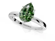 Solitaire Engagement Ring Setting for Fancy Green Pear-Shaped Center with Plain Band and Tulip Prong Head in Sterling Silver