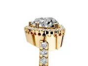 Halo Engagement Ring Setting for Heart-Shaped Center with Inner Milgrain Border and Prong Head in Yellow Gold