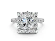 Halo Engagement Ring Setting for Princess Cut Center with Single-Row Pave, Open Basket and Prong Head in Sterling Silver