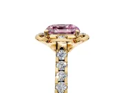 Floral Engagement Ring Setting for Fancy Pink Asscher Cut Center with Pave Band and Floral Prong Head in Yellow Gold