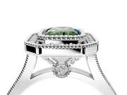 Halo Engagement Ring Setting for Fancy Green Radiant Cut Center with Milgrain Frame, Pave Band and Prong Head in White Gold