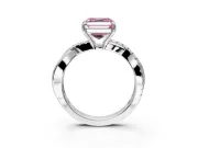 Crossover Engagement Ring Setting for Fancy Pink Asscher Cut Center with Pave and Plain Strands and Prong Head in White Gold