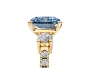 3 Stone Engagement Ring Setting for Fancy Blue Radiant Cut Center with Round Cut Side Accents and Prong Head in Yellow Gold