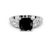 3 Stone Engagement Ring Setting for Fancy Black Cushion Cut Center with Large Pear-Shaped Accents and Prong Head in Platinum