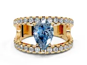 Solitaire Engagement Ring Setting for Fancy Blue Pear-Shaped Center with Wide-Open Split Shank and Prong Head in Yellow Gold