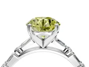 Baguette Engagement Ring Setting for Fancy Yellow Round Cut Center with Alternating Bar-Set Band and Prong Head in Platinum