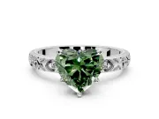 Solitaire Engagement Ring Setting for Fancy Green Heart-Shaped Center with XO Engraved Band and Prong Head in Sterling Silver