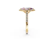 Halo Engagement Ring Setting for Fancy Pink Marquise Center with Raised Halo, Pave Band and Prong Head in Yellow Gold