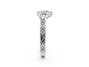 Solitaire Engagement Ring Setting for Pear-Shaped Center with Milgrain X Pattern Band and Prong Head in White Gold