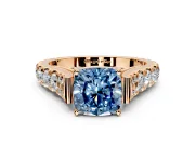Solitaire Engagement Ring Setting for Fancy Blue Cushion Cut Center with Pave Cathedral Shoulders and Prong Head in Rose Gold