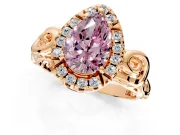 Halo Engagement Ring Setting for Fancy Pink Pear-Shaped Center with Open Scroll Shoulders and Prong Head in Rose Gold
