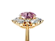 Small-Accent Cluster Halo Engagement Ring Setting for Fancy Pink Round Cut Center with Plain Band and Prong Head in Yellow Gold