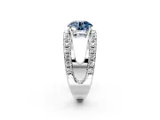 Solitaire Engagement Ring Setting for Fancy Blue Round Cut Center with Wide-Open Split Shank and Prong Head in White Gold