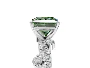 Solitaire Engagement Ring Setting for Fancy Green Princess Cut Center with Bar-Station Pave Twist and Prong Head in Sterling Silver