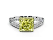 Solitaire Engagement Ring Setting for Fancy Yellow Princess Cut Center with Pave Split Shank and Prong Head in White Gold