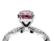 Solitaire Engagement Ring Setting for Fancy Pink Emerald Cut Center with Marquise Panel Band and Prong Head in Platinum