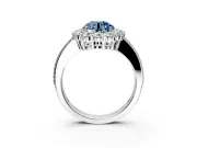 Halo Engagement Ring Setting for Fancy Blue Round Cut Center with Milgrain Channel Band and Prong Head in Platinum