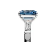 3 Stone Engagement Ring Setting for Fancy Blue Emerald Cut Center with Tapered Baguettes, Plain Band and Prong Head in Platinum