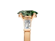 3 Stone Engagement Ring Setting for Fancy Green Oval Center with Channel Baguette Accents and Prong Head in Rose Gold