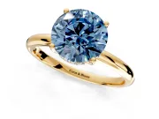 Hidden Halo Engagement Ring Setting for Fancy Blue Round Cut Center with Thin Round-Wire Band and Prong Head in Yellow Gold