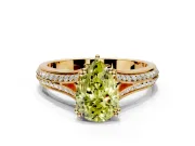 Solitaire Engagement Ring Setting for Fancy Yellow Pear-Shaped Center with Pave Rail Split Shank and Prong Head in Yellow Gold