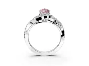 Halo Engagement Ring Setting for Fancy Pink Pear-Shaped Center with Marquise and Pave Bypass Band and Prong Head in Sterling Silver