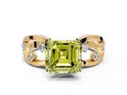 Solitaire Engagement Ring Setting for Fancy Yellow Asscher Cut Center with Criss-Cross Accent Band and Prong Head in Yellow Gold